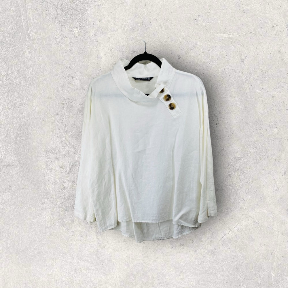 Zara White Blouse with Button Detail